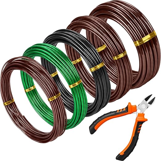 Mudder 5 Roll Aluminum Bonsai Training Wire Tree 160 Feet Total with Bonsai Wire Cutter Anodized Training for Holding Branches Small Trunks(2/2.5/3/4/6mm,Colorful)