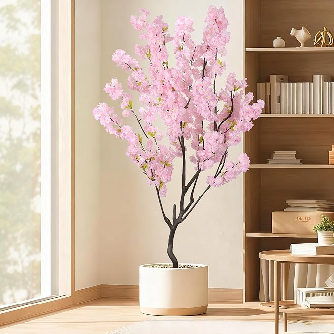 Faux Modern Pink Cherry Blossom Tree 7ft(84in)Tall Artificial Japanese Sakura Tree Decor Natural Fake Pink Floral Tree for Wedding Realistic Silk Plant in Pot for Home Living Room,Office,Outdoor Decor