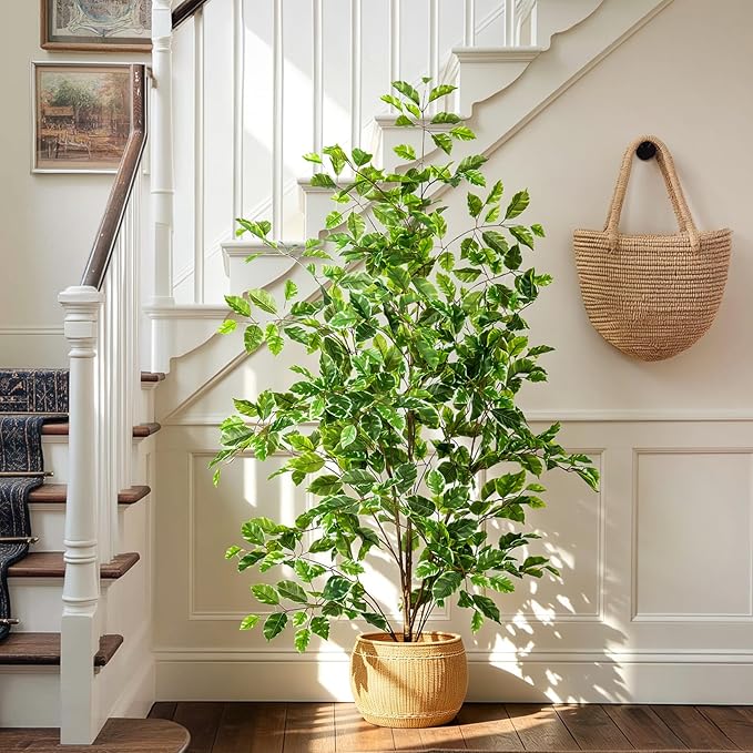 Bailikang Artificial Ficus Tree Indoor 4ft, Large Potted Faux Tree with Realistic Silk Leaves & Trunk for Home Office, Living Room Corner Decor