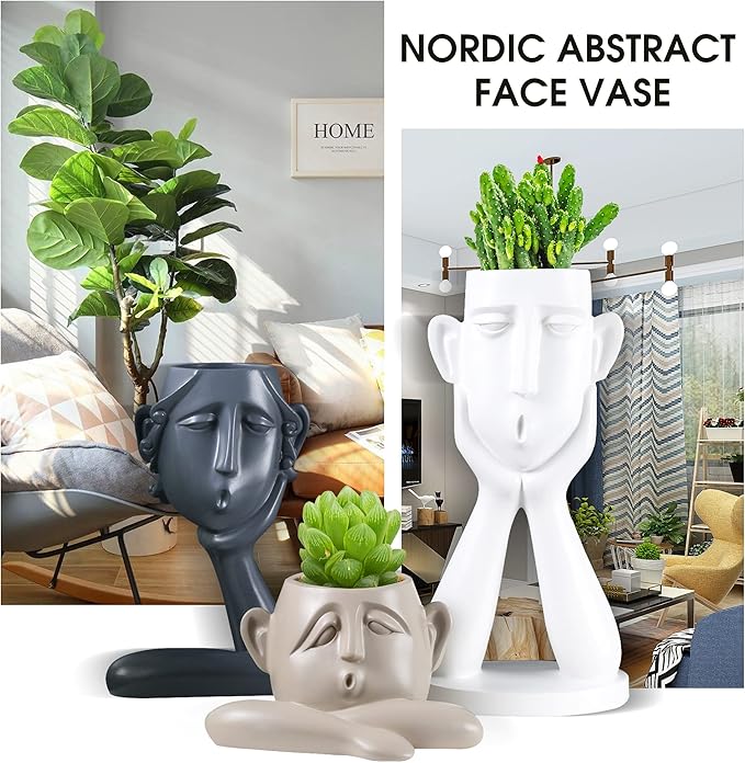 GDYOOSHOW Succulent Pots Statue Decor Crafted Figurines for Home Decor Accents 10.4 inch High, Living Room Bedroom Office Decoration, Buhos Bookself Collection-Plants Not Included (Set of 3)