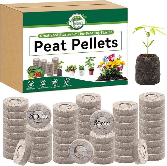 Halatool 200 Pcs 30mm Peat Pellets Block Potting Soil for Seedlings, Compressed Garden Soil Seed Starter Nutrient Peat Pods for Starting Seeds, Planting Flowers, Vegetables, Herbs
