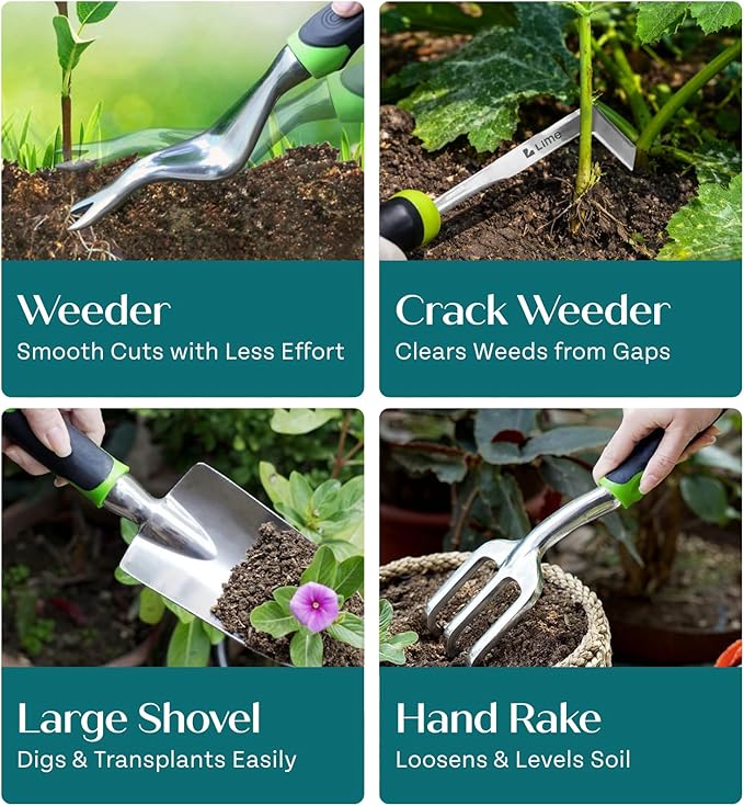 Heavy Duty Garden Tools Floral Set - Rust Proof, Non-Slip, Durable Gardening Supplies - Ergonomic Hand Tools - Ideal Gardening Gifts for Women, Men Mom, Dad