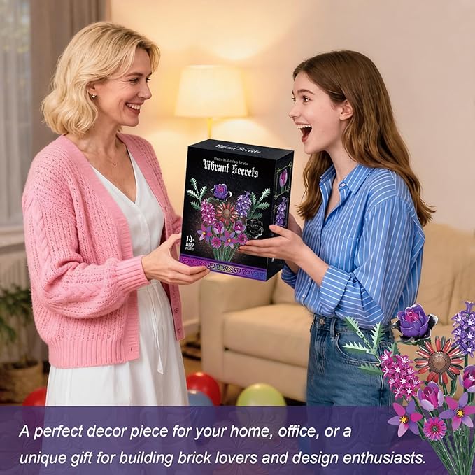Flower Building Set, Wildflower Bouquet, Artificial Bouquet Flowers Arrangement, Compatible with Lego Botanical Collection for Adults, Dinner Table, Living Room Home Office Decor, Ideal Gift, 614PCS