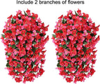 HyeFlora Bougainvillea Artificial Hanging Flowers Plants for Outdoors Decoration, 2pcs Fake Flowers Silk Bougainvillea Vines Realistic UV Resistant Faux Flowers for Outdoor Planters Porch Patio, Mix
