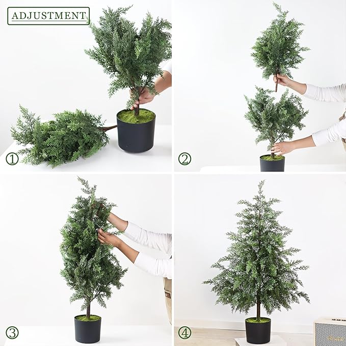 3FT Real Touch Cedar Topiary Trees for Front Porch Decor, Artificial Shrubs Faux Plants Potted UV Resistant Fake Greenery for Outdoor Indoor Door Garden Farmhouse Home Decoration (Set of 2)