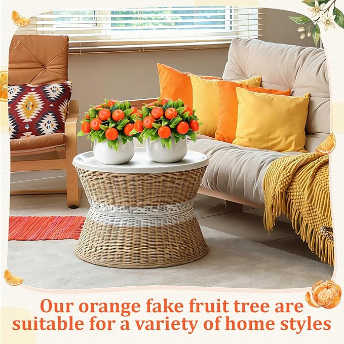 Suncalla 2 Pack Artificial Orange Potted Plants 7.09 Inches Fake Orange Tree Simulation Realistic Fruit Plant with Pot Faux Tree Indoor Decoration for Home Office Living Room Table Desk