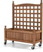 Giantex Set of 2 Mobile Plant Raised Bed, Wood Planter with Lattice Trellis and Wheels, Flower Box for Plant Climbing, Vertical Garden for Balcony Patio Yard, 25"x 11"x 32.5"