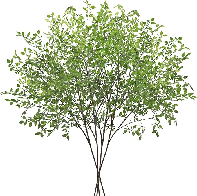 CEWOR 4pcs Artificial Plants Fake Greenery Branches for Vase, 43.3 Inch Green Nandina Long Steams for Tall Vase, Fake Plants Spring Stems for Wedding Garden Office Home Décor