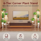 Homsorout Corner Plant Stand with Grow Light - 6 Tier Plant Stand Indoor Round Metal Plant Shelf with Adjustable Light, Plant Organizer for Living Room, Graden, Home Decor (Maple)