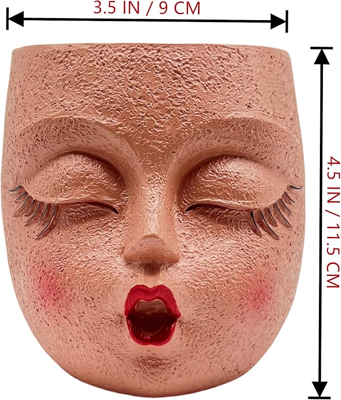 Cute Face Planter Pot Handmade Head Planter for Succulent Resin Flower Pots Kiss Face Plant Pots for Indoor and Outdoor Plants Brown 1Pack