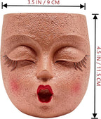 Cute Face Planter Pot Handmade Head Planter for Succulent Resin Flower Pots Kiss Face Plant Pots for Indoor and Outdoor Plants Brown 1Pack