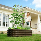 DoCred 2 in 1 Galvanized Raised Garden Bed, 2Pcs Garden Planter Box with 71" H Trellis for Climbing Plants, Outdoor Gardening Raised Beds with Climbing Net for Fruits, Vegetables, Flower (Wood Grain)