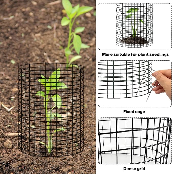 YEXEXINM 20 Pack 12" H X 4" D Wire Small Plant Protector from Animals, 20 Pcs Small Metal Plant Cage Chicken Wire Cloche with Ground Stakes and Nylon Tie to Keep Animals Out Garden Protection