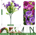 Fanfantoey Artificial Flowers for Outdoor, UV Resistant Fake Plants Outside Decoration, 14 Pcs Realistic Silk Morning Glory Faux Flowers for Porch Patio Gardens Home Decor(Purple)