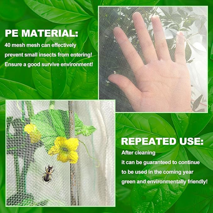 Large Fruit Orchard Netting, 6.56 x 6.56 FT Plant Netting with Zipper and Drawstring, Garden Netting to Protect Fruit from Anti Birds, Bugs, Cicadas, Insects