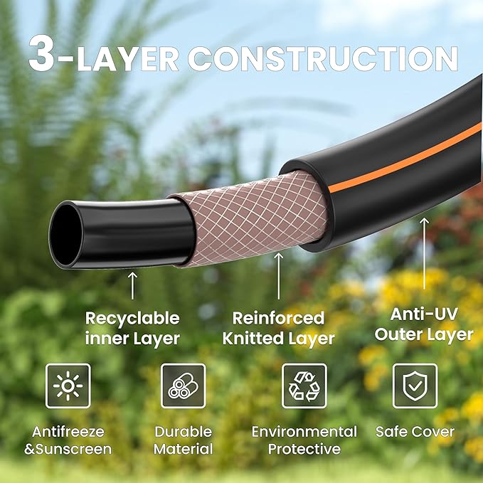 Giraffe Tools Garden Hose 100ft x 5/8", Water Hose Heavy Duty, Lightweight, Flexible Hybrid Hose with Swivel Handle, Male to Female Fittings
