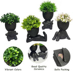 4 Packs Creative Fake Plants Artificial Succulents in Ceramic Human Shaped Pots – Funny Premium Ceramic Faux Succulent Pots for Home & Office Desk Decor, Perfect Humorous Gift Idea (4, Black)
