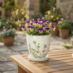 MPotTo 6 Inch Plant Pot - Ceramic Pots for Plants with Drainage Hole and Saucer, Ceramic Succulent Pots for Indoor Outdoor, Decorative Boho Planter, Housewarming Gifts, Garden Room Home Decor, White