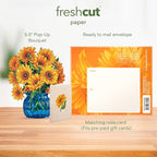 Freshcut Paper Pop Up Cards, Mini Sunflowers, 6 Inch Mini Sized Forever Flower Bouquet 3D Popup Greeting Cards, Birthday Cards, Get Well Gifts, Blank Notecard & Envelope