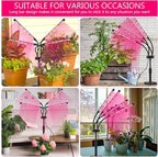 Grow Lights for Indoor Plants, Four Head LED Grow Light with Full Spectrum, Red White Spectrum for Indoor Plant Lamp, Adjustable Gooseneck, Suitable for Vegetation