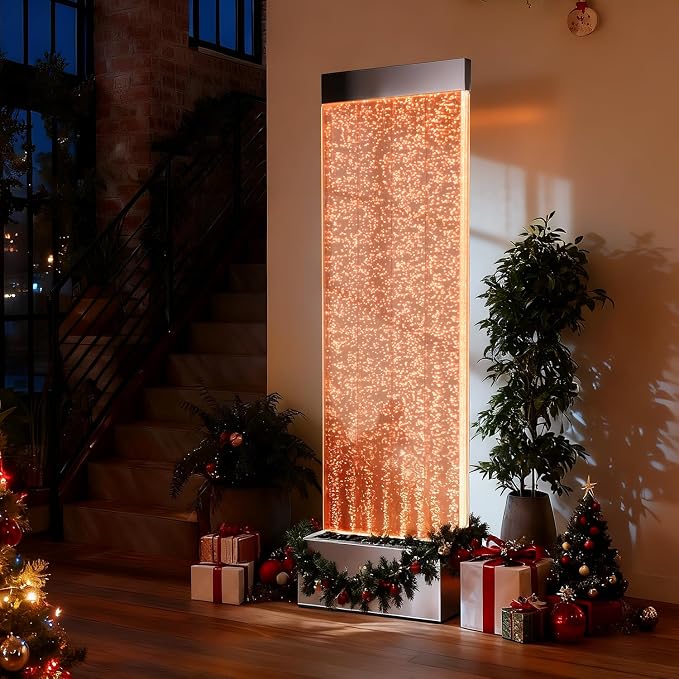 Jocoevol Bubble Wall Waterfall Fountain, Acrylic Indoor Floor Standing Water Wall with Changing LED Color Lights Remote Control, 63.4" x 19", Housewarming, Home Decor (Bubble Wall)