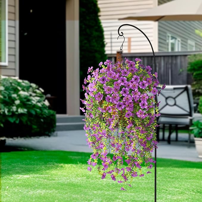 Artificial Hanging Flowers Plants for Outdoor Spring Summer Decoration, 2PCS Faux Silk Daisy UV Resistant Look Real for Outside Home Indoor Planter Porch Garden Yard Decor(Purple)