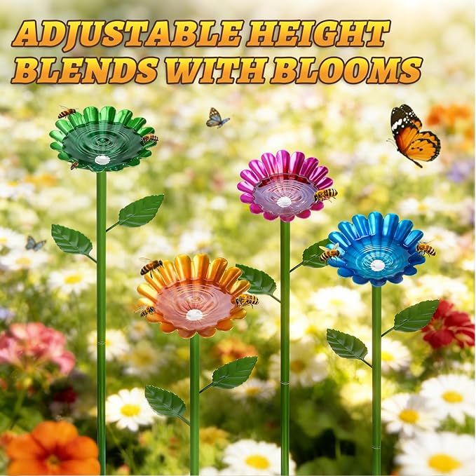 Mellbree Bee Watering Station, 6-Pack Metal Flower Bee Bath for Garden – Attract Butterflies & Pollinators – Colorful Outdoor Garden Stakes for Yard, Patio, Butterfly Garden, Gardening Essentials