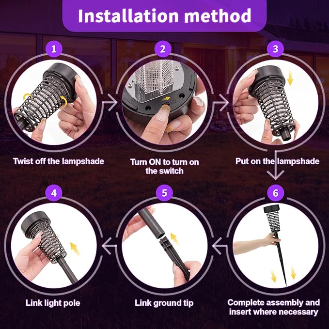 Qualirey 4 Pack Solar Bug Zapper Outdoor Waterproof Mosquito Repellent Killer Bug Zapper Lamp with LED Light for Outdoor Garden Patio Yard (Purple and Colorful Light,Black)