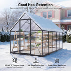 6x10FT Greenhouse for Outdoors with Hygrometer, Polycarbonate Green House with UV Protection, Heavy Duty Greenhouse with Windproof Aluminum Frame, Roof Vent & Quick-Install Design