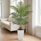 5ft Artificial Palm Tree with White Planter - Tall Fake Palm Tree Indoor Fake Tropical Plant for Home Office Living Room Bedroom Modern Decor