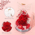 Gifts for Mom Mothers Day Birthday Gifts for Women Preserved Rose Forever Flower in Glass Angel Figurines Fresh Flowers for Delivery Anniversary Real Colorful Roses for Grandma Her Wife from Daughter