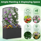 HAPPYGRILL Raised Garden Bed with Trellis, 49" Wicker Planter Box w/Privacy Screen, Liner, Drainage for Patio Balcony, Outdoor PE Rattan Elevated Garden Bed for Climbing Plant Vine Flower (Black,1)