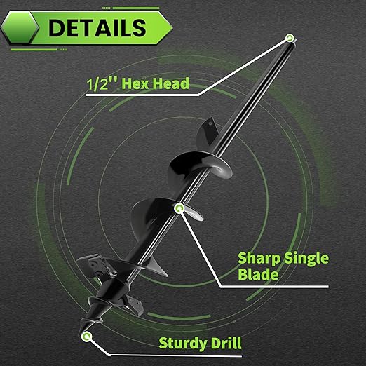 SYITCUN Auger Drill Bit for Planting - 4"X32" Heavy-Duty Auger Post Hole Digger for Fence- 1/2" Hex Drive Drill