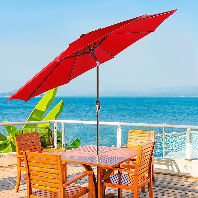 Blissun 9' Outdoor Patio Umbrella, Outdoor Table Umbrella, Yard Umbrella, Market Umbrella with 8 Sturdy Ribs, Push Button Tilt and Crank