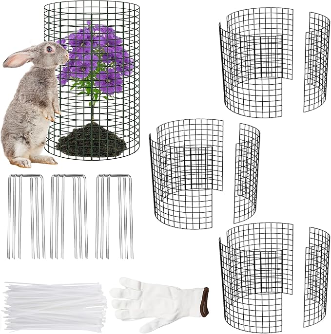 3Pack 17x14 Inch Galvanized Wire Plant Protectors -9Pcs Mesh Cages with Stakes & Zip Ties, Chicken Wire Cloches for Rabbits Squirrels, Garden Vegetable Seedling Protection