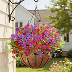 Alupssuc 36 Bundles Artificial Flowers for Outdoors Spring Planters Decoration, UV Resistant Faux Eucalyptus Violet and Lavender Silk Fake Plants for Outside Indoor Yard Home Patio Decor, Mix 3 Colors