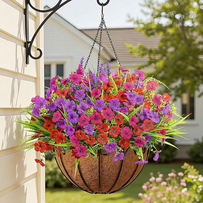 Alupssuc 36 Bundles Artificial Flowers for Outdoors Spring Planters Decoration, UV Resistant Faux Eucalyptus Violet and Lavender Silk Fake Plants for Outside Indoor Yard Home Patio Decor, Mix 3 Colors