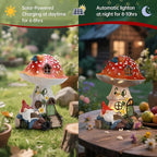 Solar Mushroom Statue Outdoor Decor,Gnome Reading Under Mushroom Figurine with LED Light, Fairy Garden Patio Lawn Yard Decor Mother's Day Housewarming Gifts for Women Mom Grandma