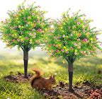 PATIO CHOICE Topiary Trees Artificial Outdoor Boxwood Ball Trees with Ground Spike Set of 2 22" Fake Outdoor Plants Faux Bushes and Shrubs Decorations for Outdoor Indoor Front Porch Garden