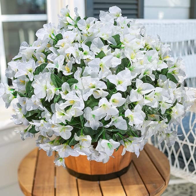 Ivydale Bougainvillea Artificial Flowers for Outdoors Spring Decor, 4 Bundles White Fake Outside Flowers Silk UV Resistant Realistic Faux Plants for Outdoor Planters Porch Patio Window Garden