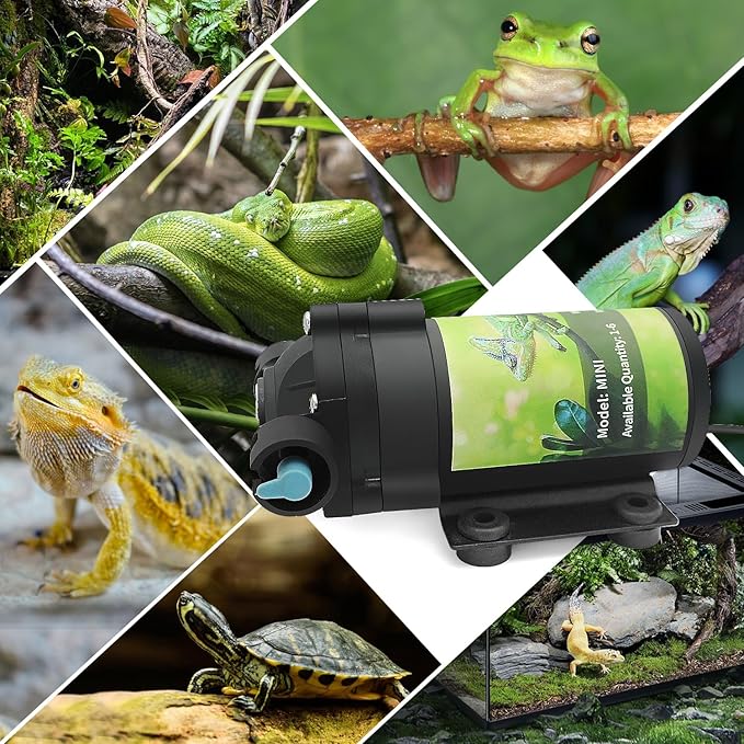Reptile Misting System with Timer, 6 Adjustable-Joint Nozzles, Self-Priming Pump, Quiet Fine Mist for Chameleons, Geckos, Frogs & Terrariums