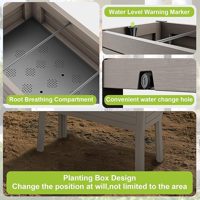 Durable Resin Raised Garden Bed with Drainage Holes & Reinforced Corners - Lightweight Flower Boxes Outdoor for Vegetables, Herbs, and Patio Garden Enclosure System (Grey, 44.33 * 29.92 * 19.69)
