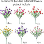 Ivydale Artificial Flowers for Outdoor 24 Bundles Fake Mums with Eucalyptus Leaves UV Resistant Silk Faux Daisy Flower Plant for Outside Home Porch Patio Window Box, 6 Color Mixed