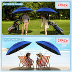 2 Pack 48.6" Double Canopy Beach Umbrella with Clamp, UPF50+ Beach Chair Umbrella with clip, 360°Adjustable Portable Outdoor Wheelchair, Patio, Golf Carts,Camping(Not Include Chair)