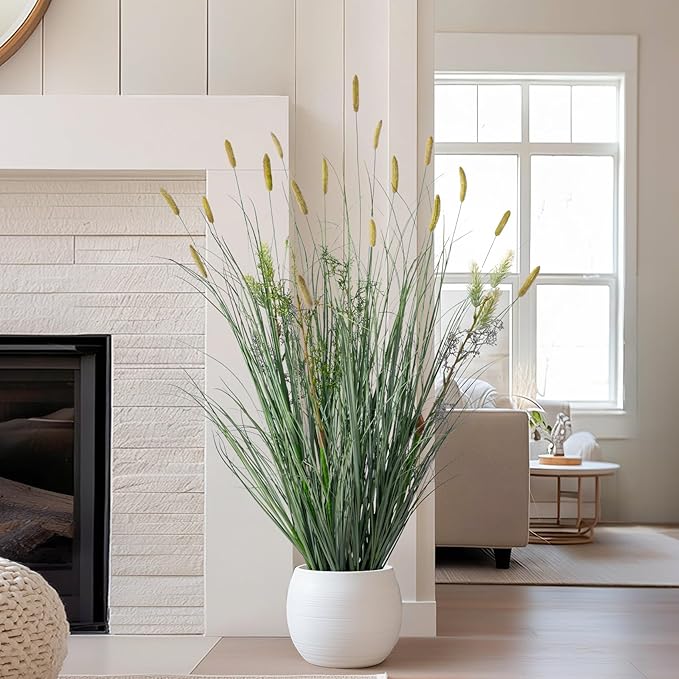 Lifelike Faux Plastic plantas Synthetic Pampas Grass Indoor Outdoor Realistic Floor Plants pet Friendly Artificial Grass for Home Office Wedding Patio Front Fake Grass Decor Housewarming Gift
