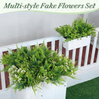 24 Bundles 6 Styles Artificial Plants Flowers for Outdoors Spring Summer Decor, UV Resistant No Fade Faux Plants Plastic Greenery Shrubs, Fake Fern Lavender Boxwood for Gardens Porch Yards Home Decor