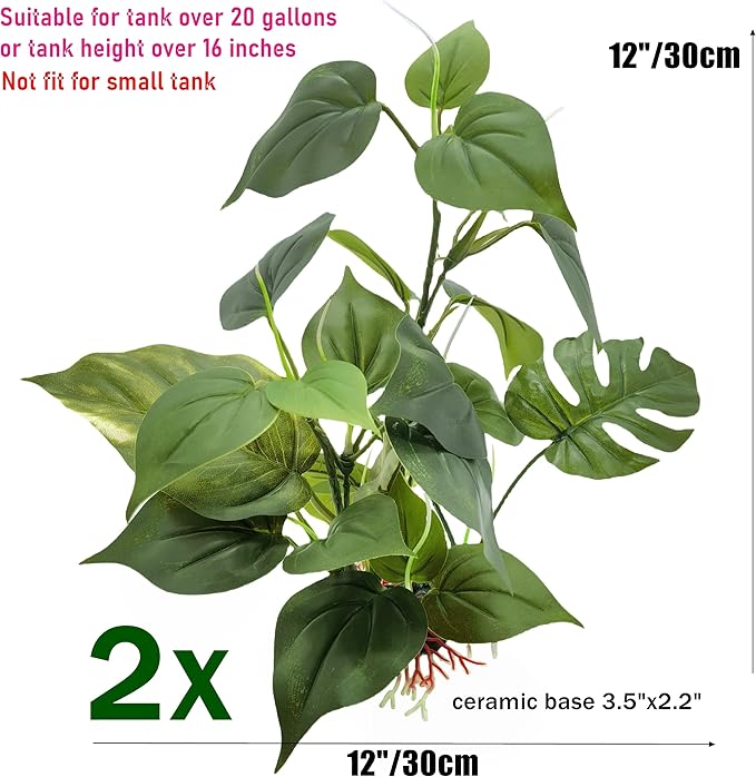 M2cbridge Fish Tank Plastic Soft Grass Artificial Betta Water Plants Decoration Goldfish Hide 12" (Tall Anubias 2pcs)