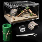 Reptile Terrarium Starter Kit, PC Habitat w/Magnetic Lid & Full Ventilation, Scorpion Habitat, Tarantula Enclosure, Spiders Cage, Insect Terrarium, Mantis & Small Frog Terrarium, 8"x6"x4" Assembled