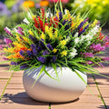 Geegoods Artificial Plants Flowers for Outdoor – 48 Bundles UV Resistant Faux Lavender Flowers with Monkey Grass for Garden Porch Window Patio Hanging Planter Decor