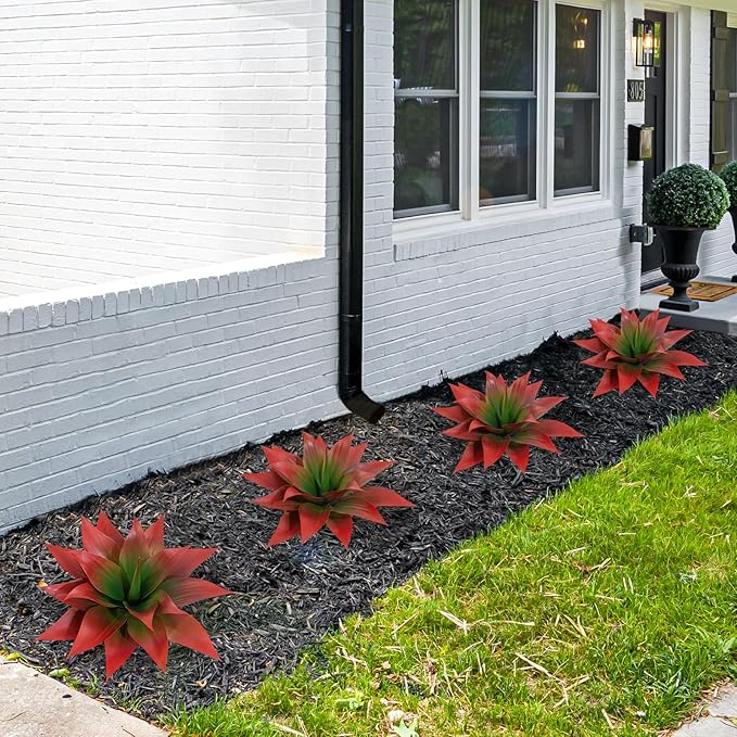 2 Pack 16 Inch Artificial Agave Plant - Large Faux Succulent Steams for Indoor Outdoor Decorating, UV Resistant Realistic Tropical Greenery for Garden Front Porch Aesthetic Decor - 18 Leaves, Red